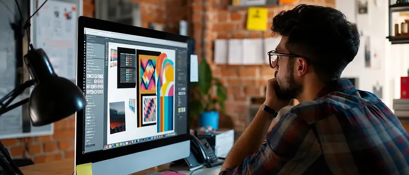 A marketer reviewing creative work on screen